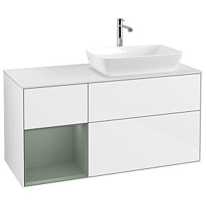 Villeroy and Boch Finion Villeroy and Boch Finion G801GMGF 120cm, cover plate matt white, Emotion, shelves olive matt lacquer, glossy white lacquer