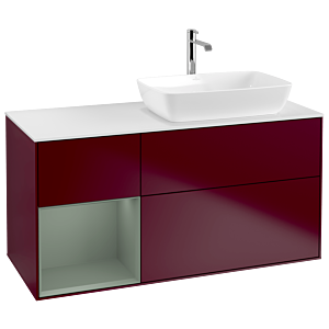 Villeroy und Boch Finion Waschtischunterschrank G801GMHB 120cm, Abdeckplatte white matt, Emotion, Regale Olive matt lacquer, Peony Matt
