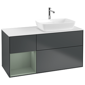 Villeroy et Boch Finion Villeroy et Boch G801GMHG 120cm, plaque de recouvrement blanc mat, Emotion, étagères laqué olive mat, Midnight Blue Matt Lacquer