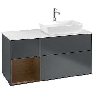 Villeroy und Boch Finion Waschtischunterschrank G801GNHG 120cm, Abdeckplatte white matt, Emotion, Regale Walnut Veneer, Midnight Blue Matt Lacquer