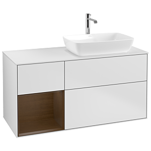 Villeroy und Boch Finion Waschtischunterschrank G801GNMT 120cm, Abdeckplatte white matt, Emotion, Regale Walnut Veneer, White matt lacquer