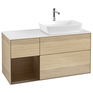 Villeroy und Boch Finion Waschtischunterschrank G801GNPC 120cm, Abdeckplatte white matt, Emotion, Regale Walnut Veneer, Oak Veneer