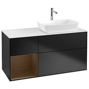 Villeroy et Boch Finion Villeroy et Boch G801GNPD 120cm, plaque de finition blanc mat, Emotion, étagères Walnut Veneer , laqué noir mat