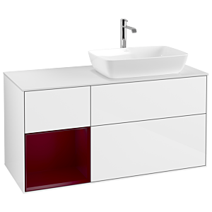 Villeroy und Boch Finion Waschtischunterschrank G801HBGF 120cm, Abdeckplatte white matt, Emotion, Regale Peony matt lacquer, Glossy white lacquer