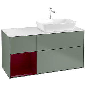 Villeroy und Boch Finion Waschtischunterschrank G801HBGM 120cm, Abdeckplatte white matt, Emotion, Regale Peony matt lacquer, Olive Matt Lacquer