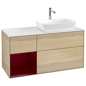 Villeroy et Boch Finion Villeroy et Boch G801HBPC 120cm, plaque de recouvrement blanc mat, Emotion, étagères Peony laqué mat, Oak Veneer