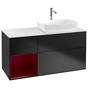 Villeroy et Boch Finion Villeroy et Boch G801HBPD 120cm, plaque de recouvrement blanc mat, Emotion, étagères Peony laqué mat, laqué noir mat