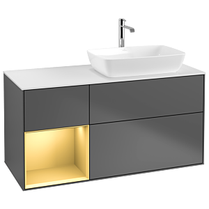 Villeroy und Boch Finion Waschtischunterschrank G801HFGK 120cm, Abdeckplatte white matt, Emotion, Regale Gold matt lacquer, Anthracite matt