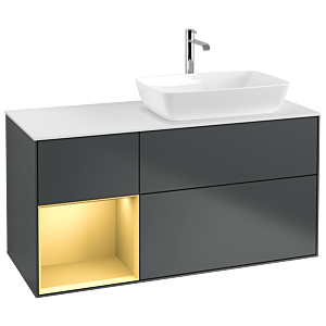Villeroy et Boch Finion Villeroy et Boch G801HFHG 120cm, plaque de recouvrement blanc mat, Emotion, étagères laqué mat or, Midnight Blue Matt Lacquer