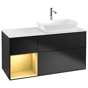 Villeroy und Boch Finion Waschtischunterschrank G801HFPD 120cm, Abdeckplatte white matt, Emotion, Regale Gold matt lacquer, Black matt lacquer