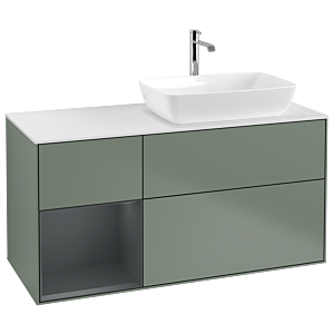 Villeroy und Boch Finion Waschtischunterschrank G801HGGM 120cm, Abdeckplatte white matt, Emotion, Regale Midnight matt lacquer, Olive Matt Lacquer