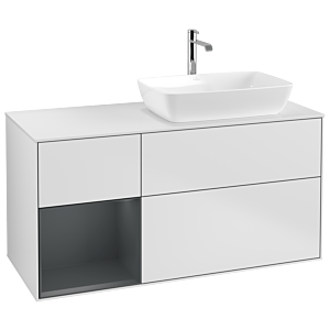 Villeroy und Boch Finion Waschtischunterschrank G801HGMT 120cm, Abdeckplatte white matt, Emotion, Regale Midnight matt lacquer, White matt lacquer