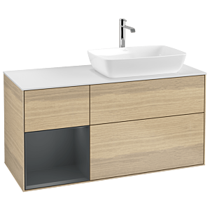 Villeroy et Boch Finion Villeroy et Boch G801HGPC 120cm, plaque de recouvrement blanc mat, Emotion, étagères laqué mat Midnight, Oak Veneer