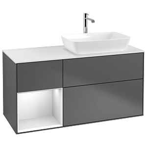 Villeroy et Boch Finion Villeroy et Boch G801MTGK 120cm, plaque de recouvrement blanc mat, Emotion, étagères laqué blanc mat, anthracite mat