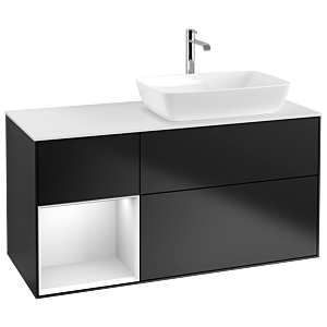 Villeroy und Boch Finion Waschtischunterschrank G801MTPD 120cm, Abdeckplatte white matt, Emotion, Regale White matt lacquer, Black matt lacquer