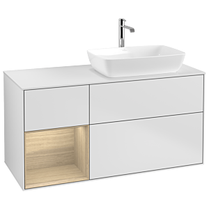 Villeroy und Boch Finion Waschtischunterschrank G801PCMT 120cm, Abdeckplatte white matt, Emotion, Regale Oak Veneer, White matt lacquer