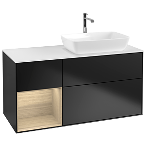 Villeroy et Boch Finion Villeroy et Boch G801PCPD 120cm, plaque de finition blanc mat, Emotion, étagères Oak Veneer , laqué noir mat