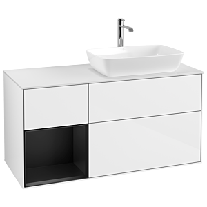 Villeroy et Boch Finion Villeroy et Boch G801PDGF 120cm, plaque de finition blanc mat, Emotion, étagères laqué noir mat, laqué blanc brillant