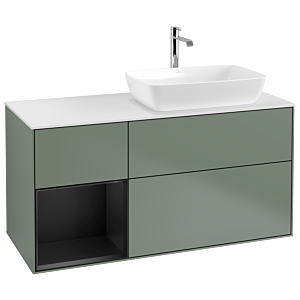 Villeroy und Boch Finion Waschtischunterschrank G801PDGM 120cm, Abdeckplatte white matt, Emotion, Regale Black matt lacquer, Olive Matt Lacquer