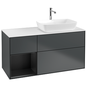 Villeroy und Boch Finion Waschtischunterschrank G801PDHG 120cm, Abdeckplatte white matt, Emotion, Regale Black matt lacquer, Midnight Blue Matt Lacquer