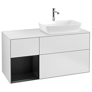 Villeroy et Boch Finion Villeroy et Boch G801PDMT 120cm, plaque de recouvrement blanc mat, Emotion, étagères laqué noir mat, laqué blanc mat