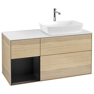 Villeroy und Boch Finion Waschtischunterschrank G801PDPC 120cm, Abdeckplatte white matt, Emotion, Regale Black matt lacquer, Oak Veneer
