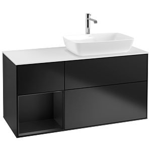 Villeroy et Boch Finion Villeroy et Boch G801PDPD 120cm, plaque de recouvrement blanc mat, Emotion, étagères laqué noir mat, laqué noir mat