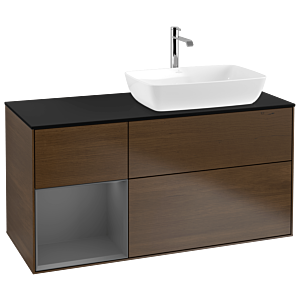 Villeroy et Boch Finion Villeroy et Boch G802GKGN 120cm, plaque de recouvrement noire mate, Emotion, étagères laquées anthracite mat, placage noyer