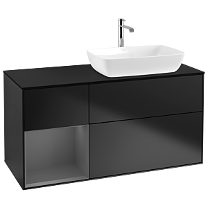 Villeroy et Boch Finion Villeroy et Boch G802GKPD 120cm, plaque de recouvrement noire mate, Emotion, étagères laqué anthracite mat, laqué noir mat
