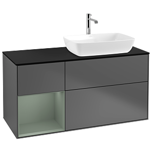Villeroy et Boch Finion Villeroy et Boch G802GMGK 120cm, plaque de finition noir mat, Emotion, étagères laqué olive mat, anthracite mat