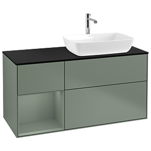 Villeroy und Boch Finion Waschtischunterschrank G802GMGM 120cm, Abdeckplatte black matt, Emotion, Regale Olive matt lacquer, Olive Matt Lacquer
