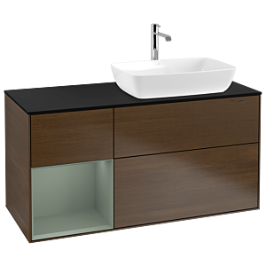 Villeroy et Boch Finion Villeroy et Boch G802GMGN 120cm, plaque de recouvrement noire mate, Emotion, étagères laquées olive, placage noyer