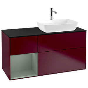 Villeroy und Boch Finion Waschtischunterschrank G802GMHB 120cm, Abdeckplatte black matt, Emotion, Regale Olive matt lacquer, Peony Matt