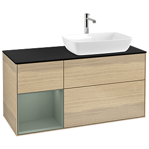 Villeroy und Boch Finion Waschtischunterschrank G802GMPC 120cm, Abdeckplatte black matt, Emotion, Regale Olive matt lacquer, Oak Veneer