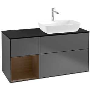 Villeroy und Boch Finion Waschtischunterschrank G802GNGK 120cm, Abdeckplatte black matt, Emotion, Regale Walnut Veneer, Anthracite matt
