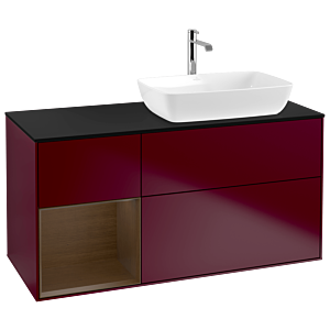 Villeroy und Boch Finion Waschtischunterschrank G802GNHB 120cm, Abdeckplatte black matt, Emotion, Regale Walnut Veneer, Peony Matt