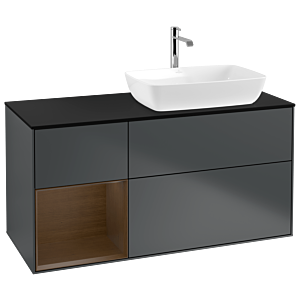 Villeroy und Boch Finion Waschtischunterschrank G802GNHG 120cm, Abdeckplatte black matt, Emotion, Regale Walnut Veneer, Midnight Blue Matt Lacquer
