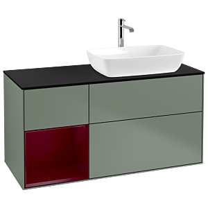 Villeroy und Boch Finion Waschtischunterschrank G802HBGM 120cm, Abdeckplatte black matt, Emotion, Regale Peony matt lacquer, Olive Matt Lacquer