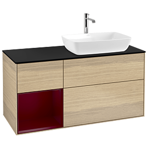 Villeroy und Boch Finion Waschtischunterschrank G802HBPC 120cm, Abdeckplatte black matt, Emotion, Regale Peony matt lacquer, Oak Veneer
