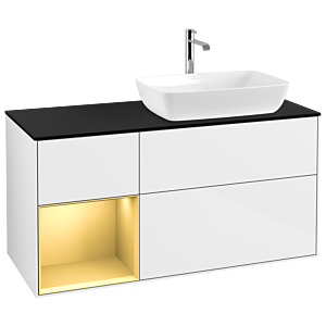 Villeroy and Boch Finion Villeroy and Boch Finion G802HFGF 120cm, cover plate black matt, Emotion, shelves gold matt lacquer, glossy white lacquer