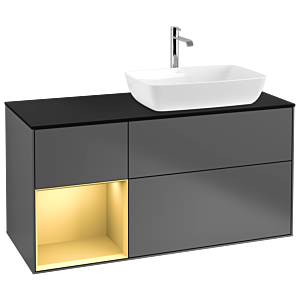 Villeroy et Boch Finion Villeroy et Boch G802HFGK 120cm, plaque de finition noir mat, Emotion, étagères laqué or mat, anthracite mat