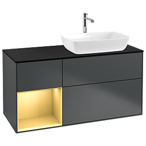Villeroy und Boch Finion Waschtischunterschrank G802HFHG 120cm, Abdeckplatte black matt, Emotion, Regale Gold matt lacquer, Midnight Blue Matt Lacquer
