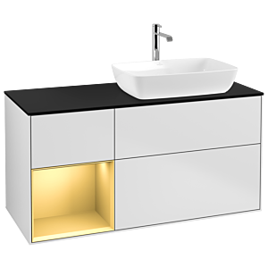 Villeroy und Boch Finion Waschtischunterschrank G802HFMT 120cm, Abdeckplatte black matt, Emotion, Regale Gold matt lacquer, White matt lacquer