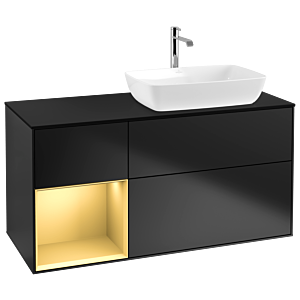 Villeroy et Boch Finion Villeroy et Boch G802HFPD 120cm, plaque de finition noir mat, Emotion, étagères laqué or mat, laqué noir mat