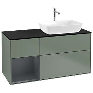 Villeroy und Boch Finion Waschtischunterschrank G802HGGM 120cm, Abdeckplatte black matt, Emotion, Regale Midnight matt lacquer, Olive Matt Lacquer