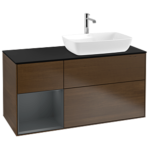 Villeroy et Boch Finion Villeroy et Boch G802HGGN 120cm, plaque de finition noire mate, Emotion, étagères laqué mat Midnight, placage noyer