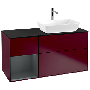 Villeroy und Boch Finion Waschtischunterschrank G802HGHB 120cm, Abdeckplatte black matt, Emotion, Regale Midnight matt lacquer, Peony Matt