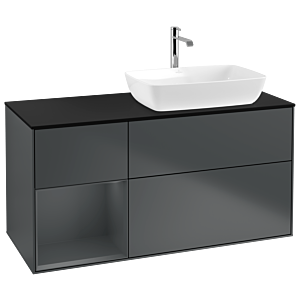 Villeroy et Boch Finion Villeroy et Boch G802HGHG 120cm, plaque de recouvrement noire mate, Emotion, étagères laqué mat Midnight, Midnight Blue Matt Lacquer