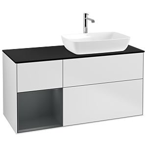 Villeroy und Boch Finion Waschtischunterschrank G802HGMT 120cm, Abdeckplatte black matt, Emotion, Regale Midnight matt lacquer, White matt lacquer