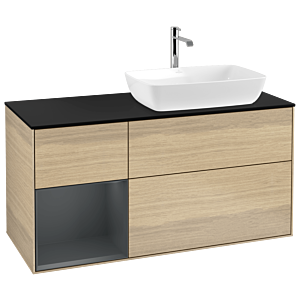 Villeroy et Boch Finion Villeroy et Boch G802HGPC 120cm, plaque de recouvrement noir mat, Emotion, étagères laqué mat Midnight, Oak Veneer